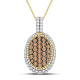 10kt Yellow Gold Womens Round Brown Diamond Oval Rope Frame Cluster Pendant 1 Cttw