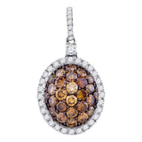 10kt White Gold Womens Round Cognac-brown Color Enhanced Diamond Oval Frame Cluster Pendant 1-1/3 Cttw
