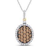 10kt Yellow Gold Womens Round Cognac-brown Color Enhanced Diamond Oval Frame Cluster Pendant 1-1/3 Cttw