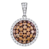10kt White Gold Womens Round Cognac-brown Color Enhanced Diamond Circle Frame Cluster Pendant 1-1/2 Cttw