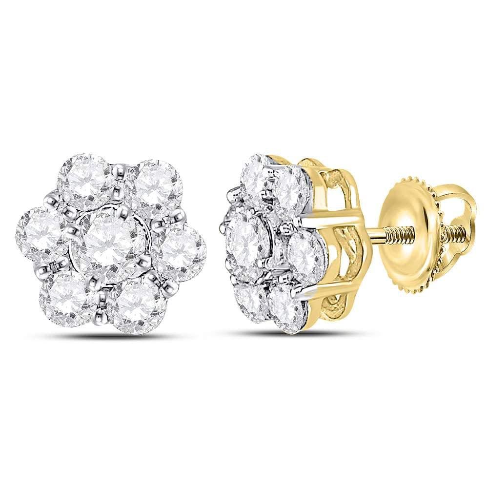14kt Yellow Gold Womens Round Diamond Cluster Stud Earrings 1-3/8 Cttw