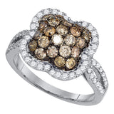 10kt White Gold Womens Round Brown Diamond Cluster Ring 1-5/8 Cttw