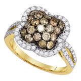 10kt Yellow Gold Womens Round Brown Diamond Cluster Ring 1-5/8 Cttw