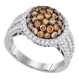 10kt White Gold Womens Round Brown Diamond Cluster Ring 2 Cttw