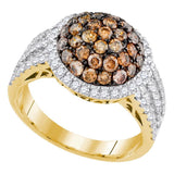 10kt Yellow Gold Womens Round Brown Diamond Circle Cluster Ring 2 Cttw
