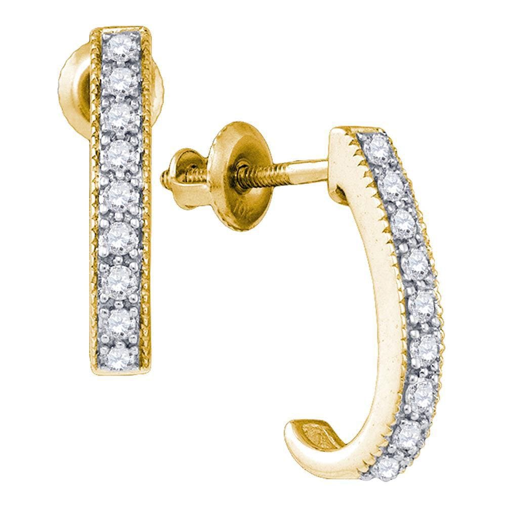 10kt Yellow Gold Womens Round Diamond Half J Hoop Earrings 1/5 Cttw