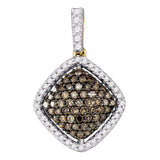 10kt Yellow Gold Womens Round Brown Diamond Square Cluster Pendant 1/2 Cttw