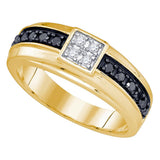 10kt Yellow Gold Mens Round Black Color Enhanced Diamond Cluster Wedding Band Ring 1/2 Cttw