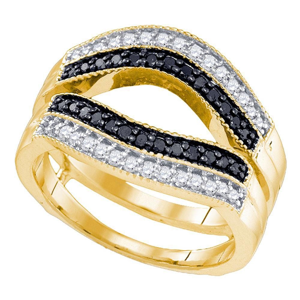 10kt Yellow Gold Womens Round Black Color Enhanced Diamond Wrap Ring Guard Enhancer 1/2 Cttw