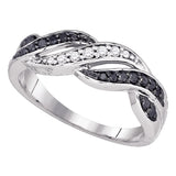10kt White Gold Womens Round Black Color Enhanced Diamond Infinity Weave Band 1/4 Cttw