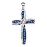 10kt White Gold Womens Round Blue Color Enhanced Diamond Cross Pendant 1/4 Cttw