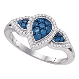 10kt White Gold Womens Round Blue Color Enhanced Diamond Teardrop Cluster Ring 1/2 Cttw