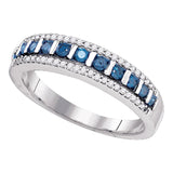 10kt White Gold Womens Blue Color Enhanced Diamond Band Ring 1/3 Cttw