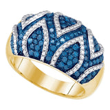 10kt Yellow Gold Womens Round Blue Color Enhanced Diamond Cocktail Ring 7/8 Cttw
