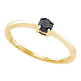 10kt Yellow Gold Round Black Color Enhanced Diamond Solitaire Bridal Wedding Ring 1/4 Cttw