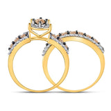 10kt Yellow Gold Round Brown Diamond Bridal Wedding Ring Band Set 1-3/4 Cttw