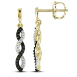 18kt Yellow Gold Womens Round Black Color Enhanced Diamond Twist Dangle Earrings 1/6 Cttw