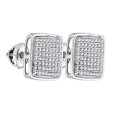Sterling Silver Mens Round Diamond Square Cluster Stud Earrings 3/8 Cttw