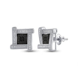 Sterling Silver Mens Round Black Color Enhanced Diamond Square Earrings .03 Cttw