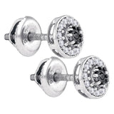 Sterling Silver Womens Round Black Color Enhanced Diamond Cluster Earrings 1/6 Cttw