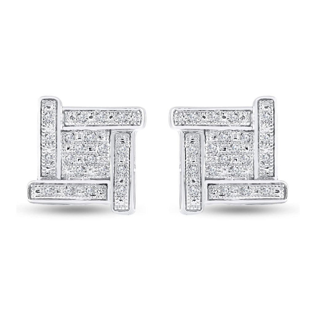 Sterling Silver Mens Round Diamond Square Earrings 1/8 Cttw