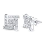 Sterling Silver Mens Round Diamond Square Earrings 1/8 Cttw