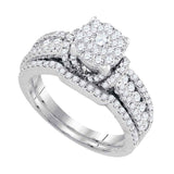14kt White Gold Womens Round Diamond Cluster Bridal Wedding Engagement Ring Band Set 1-3/8 Cttw