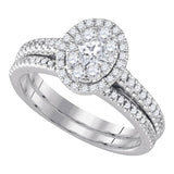 14kt White Gold Diamond Oval Cluster Halo Bridal Wedding Ring Band Set 3/4 Cttw