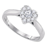 14kt White Gold Womens Princess Diamond Heart Cluster Fashion Ring 3/8 Cttw