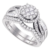 14kt White Gold Princess Round Diamond Bridal Wedding Ring Band Set 3/4 Cttw
