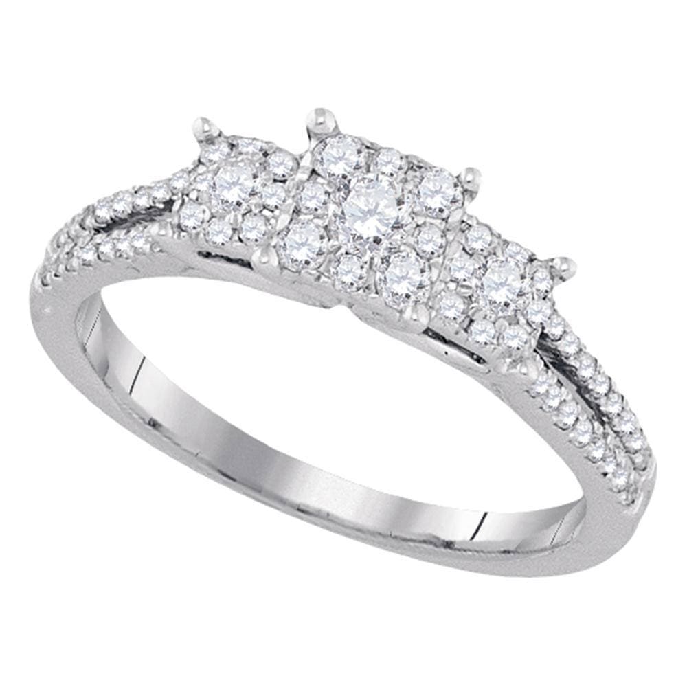 14kt White Gold Round Diamond 3-stone Bridal Wedding Engagement Ring 1/2 Cttw