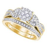 14kt Yellow Gold Princess Round Diamond Bridal Wedding Ring Band Set 5/8 Cttw