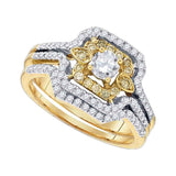 14kt Yellow Gold Yellow Diamond Round Bridal Wedding Ring Band Set 3/4 Cttw