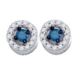 10kt White Gold Womens Round Blue Color Enhanced Diamond Stud Earrings 1/4 Cttw