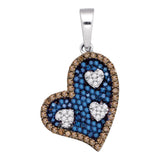 10kt White Gold Womens Round Blue Color Enhanced Diamond Heart Pendant 3/4 Cttw