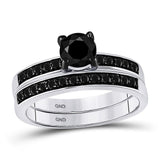 10kt White Gold Womens Round Black Color Enhanced Diamond Bridal Wedding Ring Set 1 Cttw