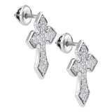 Sterling Silver Mens Round Diamond Crucifix Cross Earrings 1/5 Cttw