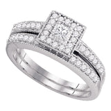 10kt White Gold Princess Diamond Halo Bridal Wedding Ring Band Set 1/2 Cttw