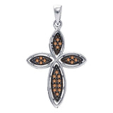 Sterling Silver Womens Round Brown Diamond Cross Pendant 1/4 Cttw