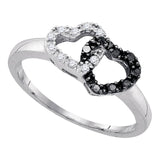 Sterling Silver Womens Round Black Color Enhanced Diamond Heart Ring 1/6 Cttw