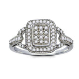 Sterling Silver Womens Round Diamond Rectangle Cluster Ring 1/4 Cttw