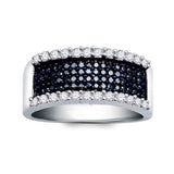 Sterling Silver Womens Round Blue Color Enhanced Diamond Band Ring 3/4 Cttw