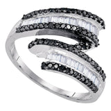 Sterling Silver Womens Round Black Color Enhanced Diamond Bypass Fashion Ring 1/2 Cttw