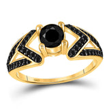 10kt Yellow Gold Round Black Color Enhanced Diamond Solitaire Bridal Wedding Ring 1 Cttw