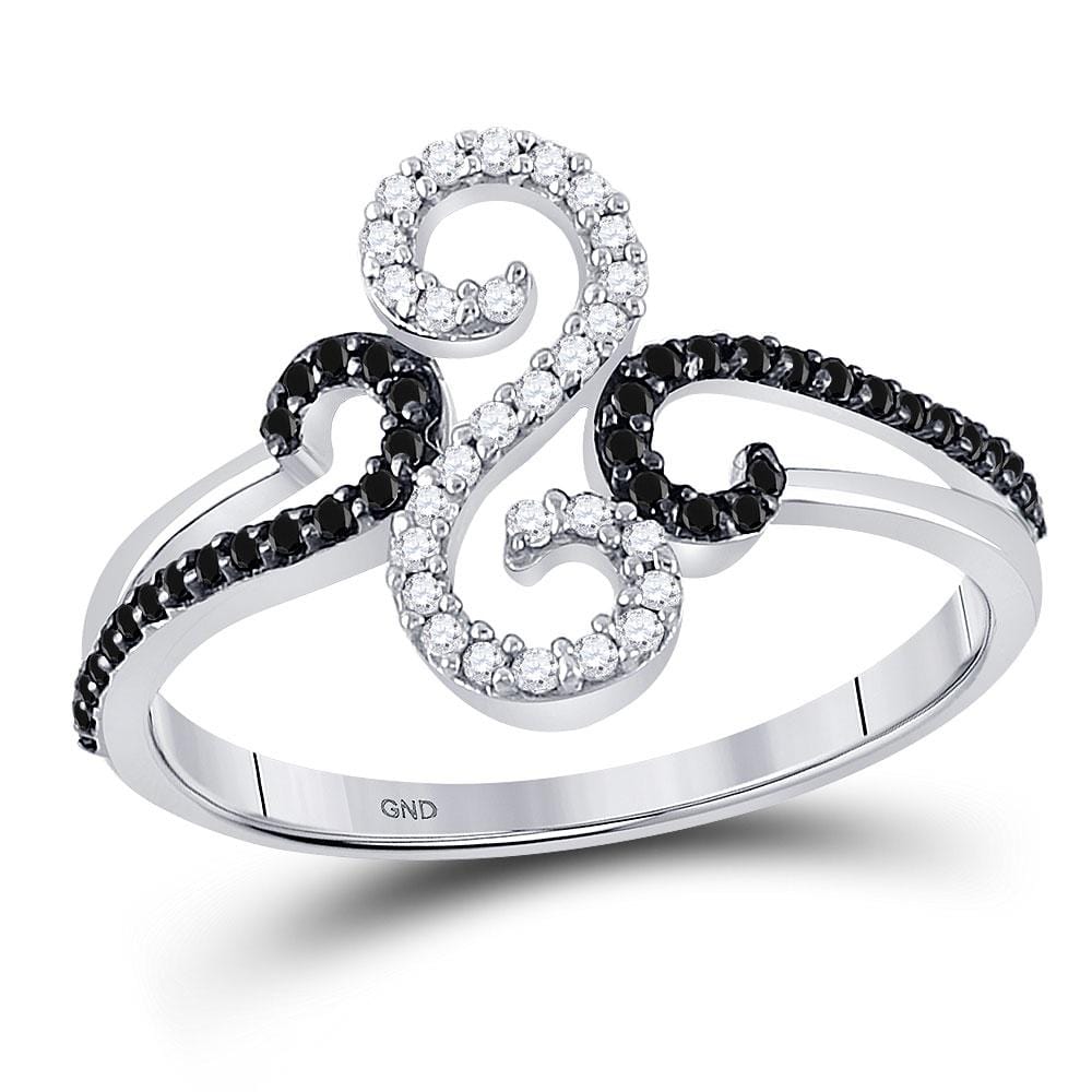 10kt White Gold Womens Round Black Color Enhanced Diamond Swirl Ring 1/5 Cttw