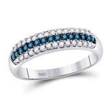 10kt White Gold Womens Round Blue Color Enhanced Diamond Band Ring 3/8 Cttw