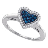 Sterling Silver Womens Round Blue Color Enhanced Diamond Heart Ring 1/6 Cttw