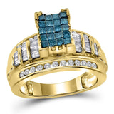 14kt Yellow Gold Princess Blue Color Enhanced Diamond Bridal Wedding Ring 1 Cttw Size