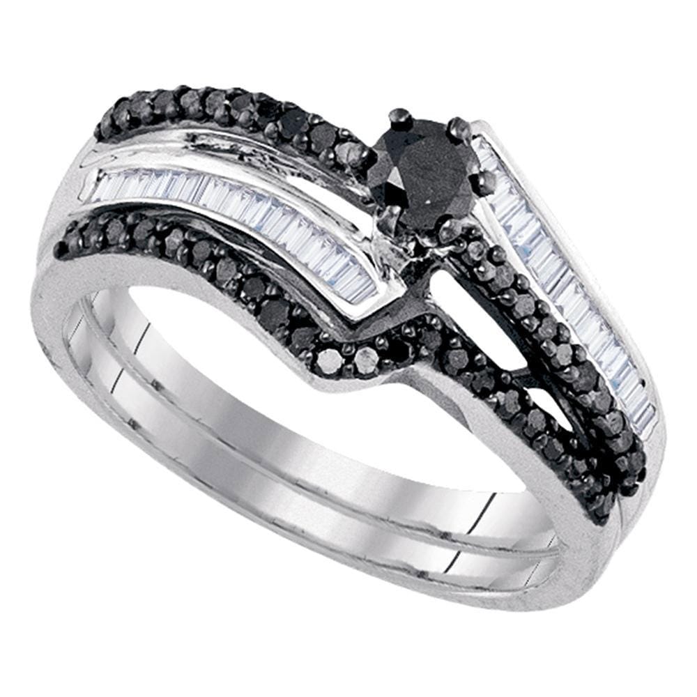 Sterling Silver Womens Round Black Color Enhanced Diamond Bridal Wedding Ring Set 3/4 Cttw