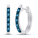 Sterling Silver Womens Round Blue Color Enhanced Diamond Hoop Earrings 1/4 Cttw